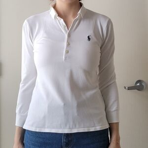 Polo Ralph Lauren Slim Fit Stretch Mesh Shirt S Women White
